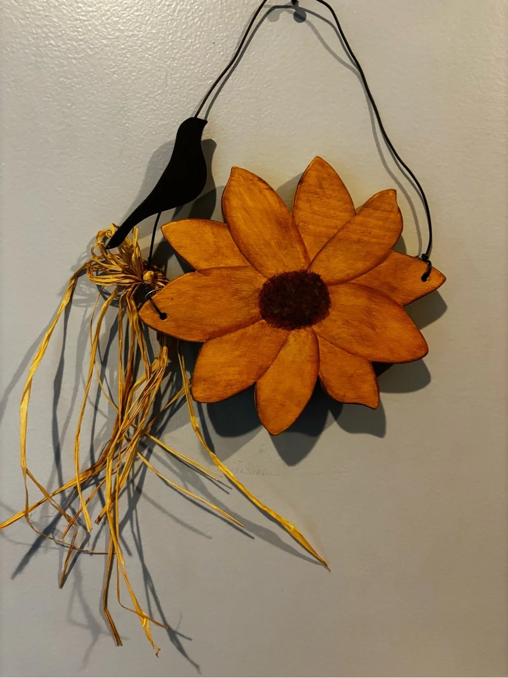Wooden Sunflower Wall Hanging in Golden Brown